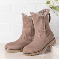 Bottes de neige plates en daim à bout rond à glissière latérale