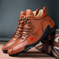 Bottes en cuir de vachette antidérapantes pour hommes Soft semelle confortable à lacets cousues à la main