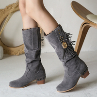 Bottes en daim à talon épais et à talons hauts pour femmes de grande taille