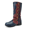 Bottes mi-mollet à tête ronde résistantes à lusure chaude et à motif de feuilles pour femmes