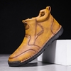 Bottines à glissière latérale antidérapantes confortables en cuir microfibre cousues à la main pour hommes