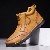 Bottines à glissière latérale antidérapantes confortables en cuir microfibre cousues à la main pour hommes