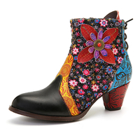 Bottines confortables en cuir avec fleurs pour femmes