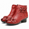 Bottines courtes à talons bas en cuir véritable fait à la main pour femmes en cuir véritable