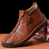 Bottines décontractées pour hommes avec fermeture à glissière latérale en cuir à couture à la main