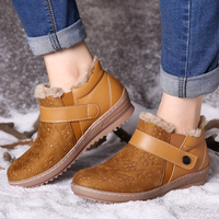 Bottines de neige décontractées en cuir imperméables avec doublure en fourrure chaude