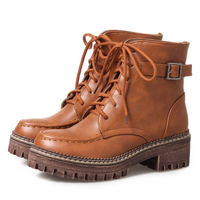 Boucle de couleur unie décontractée à lacets pour femmes,  bottes de combat courtes