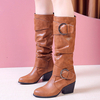 Boucle de doublure chaude pour femmes de grande taille,  bottes à talons épais mi-mollets