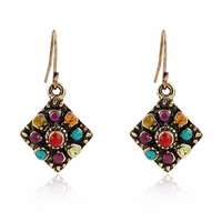 Boucle doreille bohème Colorful diamant oreille Drop Square alliage strass pour les femmes