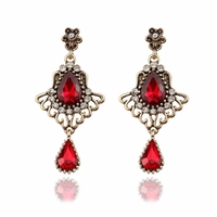 Boucle doreille gland ethnique ajouré en forme de goutte rubis verre cristal tempérament pour femmes