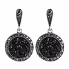 Boucle doreille vintage oreille en cristal noir rond géométrique Dangle Bijoux ethniques pour femmes