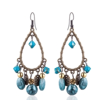 Boucles doreilles gland bohème Long Style Turquoise Boucle doreille Rétro femmes oreille baisse
