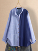 Bouton de col montant patchwork rayé femme Plus chemises de taille