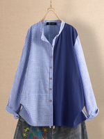 Bouton de col montant patchwork rayé femme Plus chemises de taille