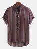 Boutons à rayures ethniques pour hommes Fly respirant à manches courtes Casual Holiday Henley Shirts