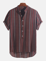Boutons à rayures ethniques pour hommes Fly respirant à manches courtes Casual Holiday Henley Shirts