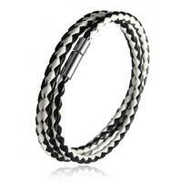 Bracelet à boucle magnétique fait main en cuir tressé en acier inoxydable