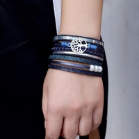Bracelet en cuir multicouche Vintage Life Tree Bracelet en alliage tissé pour dame