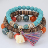 Bracelet multicouche de Bohème Coeur déléphant animal Colorful Bracelet avec pendentif en perles