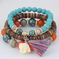 Bracelet multicouche de Bohème Coeur déléphant animal Colorful Bracelet avec pendentif en perles
