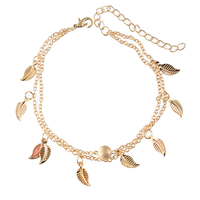 Branché argent or couleur feuille pendentif cheville double couche balle charme bracelet