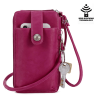 Brenice Women RFID Sac à cartes Sac à bandoulière solide Sacoche pour téléphone Porte-cartes