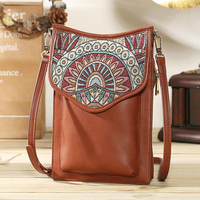 BreniceBohèmeStyleRetroToileFloral Impression Femmes Téléphone Sac Bandoulière Sac À Bando