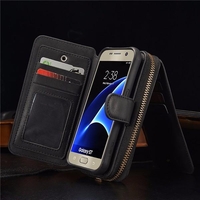 BRG couverture universelle amovible étui portefeuille fonctionnel pu sac à glissière pour Samsung Galaxy S7