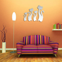 Bricolage 3D quatre chats mignons acrylique miroir Stickers muraux maison chambre Art Decal