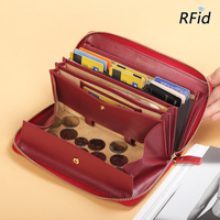 Brénice femmes RFID bloquant la peau de vache fermeture éclair Long portefeuille grande capacité porte-carte porte-monna
