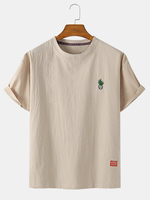 Broderie dananas T-shirts respirants à manches courtes et col rond