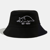 Broderie de coton unisexe motif de chat de dessin animé mignon chapeau de seau de couple tout-match décontracté
