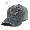 Broderie extérieure personnalisée bordure délavée denim casquette de baseball chapeau pare-soleil
