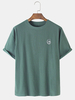 Broderie simple col rond manches courtes en coton t-shirts amples