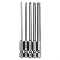 Broppe 5pcs 2.5 / 3/4/5 / 6mm 100mm Brosse à vis à bille magnétique 1/4 pouce Hex Shank