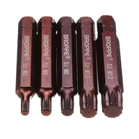 Broppe 5pcs M5-M12 75mm embout de tournevis étoile magnétique S2 acier 10mm tige hexagonale