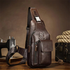 BULLCAPTAIN 8-inch Genuine Leather Chest Bag Retro Large Capacity Mens Crossbody Bag Fashion Shoulder Bag
