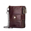 BULLCAPTAIN Cow Leather Men Short Wallet with Chain Business Retro Double Zipper Coin Purse Bags Multi Card Slot Credit