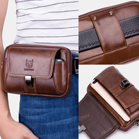 Bullcaptain Men Vintage Leather Waist Bag Belt Bag