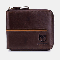 BULLCAPTAIN Portefeuille épais en cuir véritable pour hommes Porte-cartes multi-cartes Portefeuille à glissière