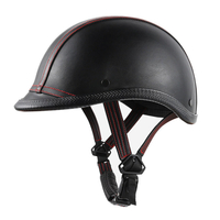 BYB casque de visage ouvert en cuir vintage vintage unisexe moto scooter