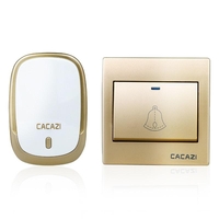 CACAZI AC110-220V sonnette sans fil étanche 1 bouton + 1 récepteurs enfichables 300M porte de musique à distance Dell