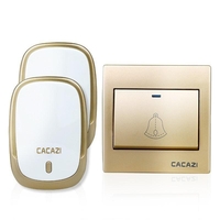 CACAZI AC110-220V sonnette sans fil étanche 1 bouton + 2 récepteurs enfichables 300M porte de musique à distance Dell