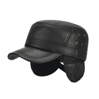 Cache-oreilles en cuir dhiver pour hommes Protection auditive Chapeaux à dessus plat en plein air Durable chaud arm