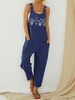 Cactus Plants Print sans manches jambe large Plus Taille Combinaison avec poches