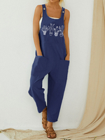Cactus Plants Print sans manches jambe large Plus Taille Combinaison avec poches