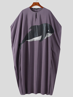 Caftan décontracté à col boutonné et imprimé baleine pour homme