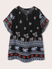 Calico Elephants Print Manches courtes Key-hole Bohemia Plus Taille Blouse