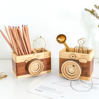 Caméra créative porte-stylo en bois stockage pinceaux de maquillage organisateur artisanat en bois rétro cadeaux da