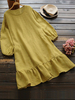 Casual femmes coton couleur unie manches longues col rond poches latérales robe